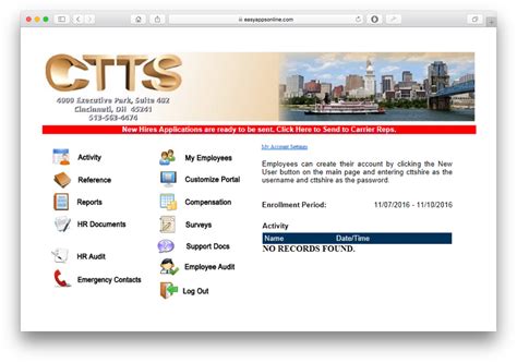 easyappsonline employee main menu.